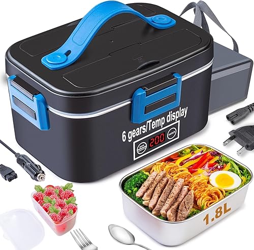 Miniatura 11 de Nifogo Fiambrera eléctrica con calentador de alimentos de 80 W, fiambreras térmicas para hombres, 1.5 l, lonchera eléctrica para adultos, portátil,