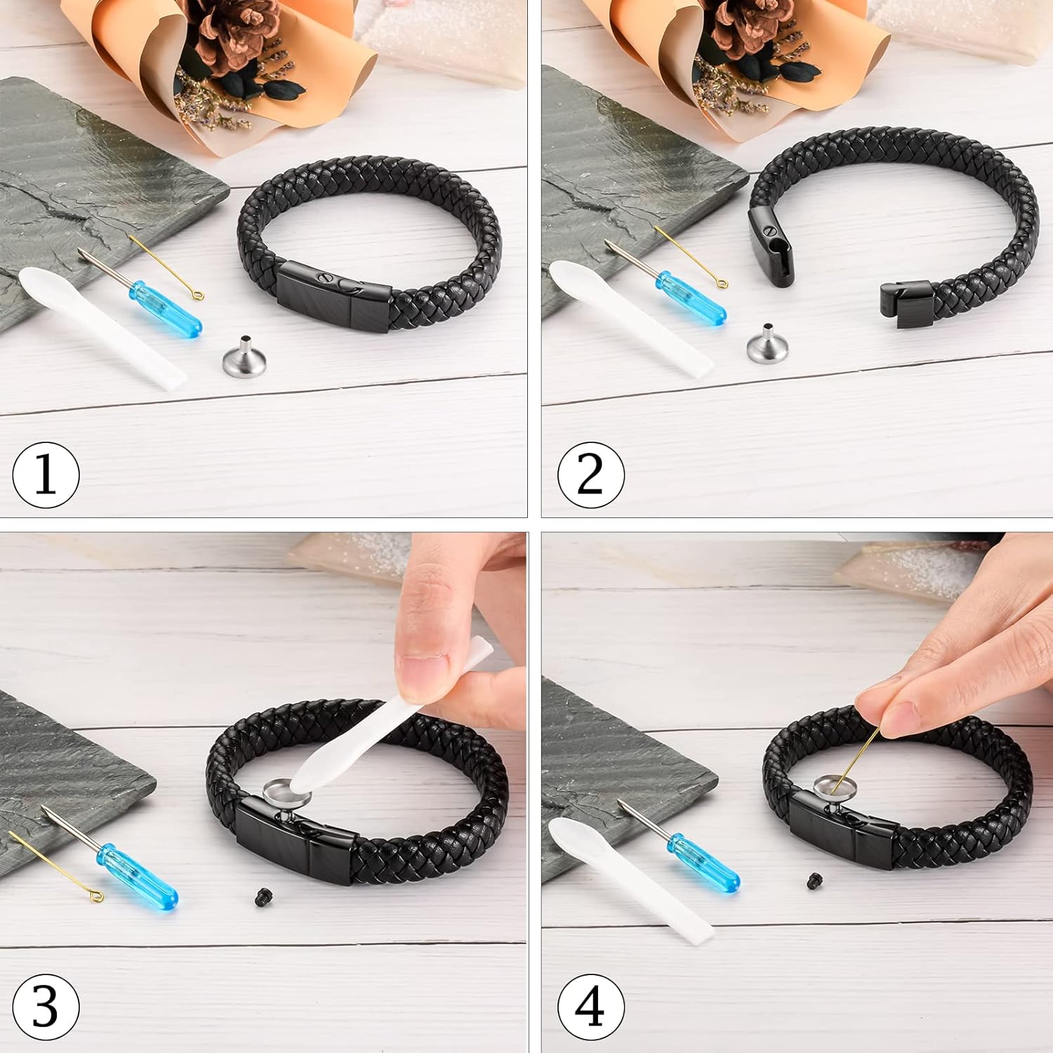 abooxiu Cremation Bracelet for Ashes Leather Urn Bracelet Cremation Jewelry Ash Bracelets Memorial Bangle Ashes Keepsake for Women Men
