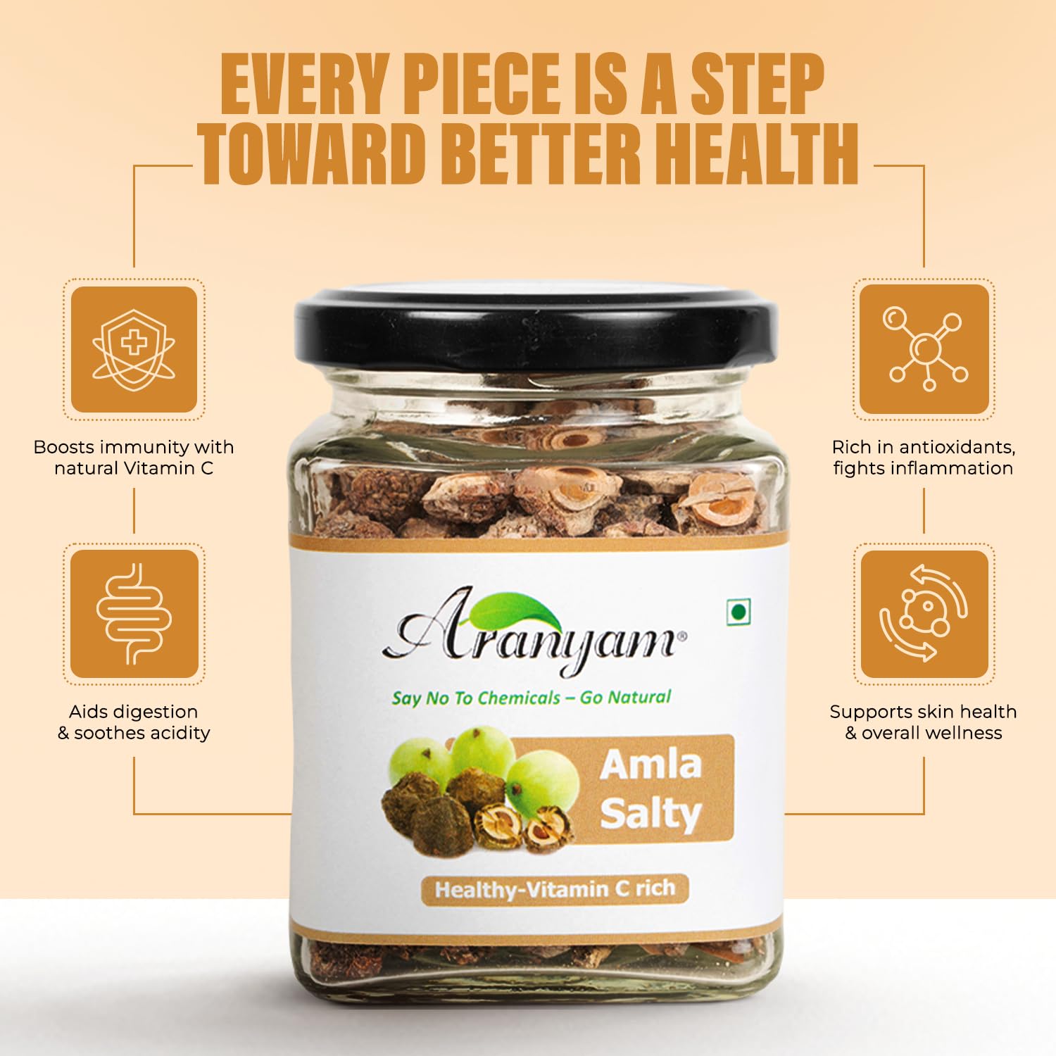Aranyam Salted Amla Pachak Candy 50g - Fresh Desi Gooseberry Candy | Immunity Booster Digestive Candy | Chewy Amla Pachak Rich in Vitamin C & Antioxidants 1