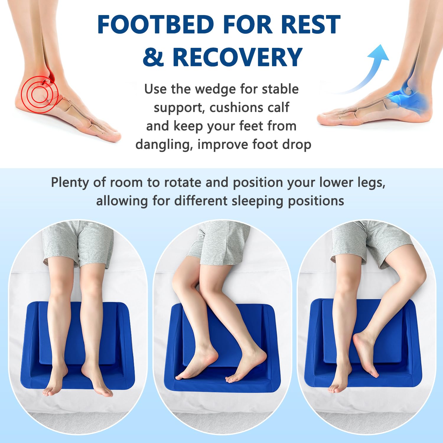 KAAMOS Protectores de talón para úlceras por presión, cojines flotantes para aliviar el dolor de talón, almohada para úlceras de talón, pacientes postrados en cama, apoyo de posicionamiento (azul)