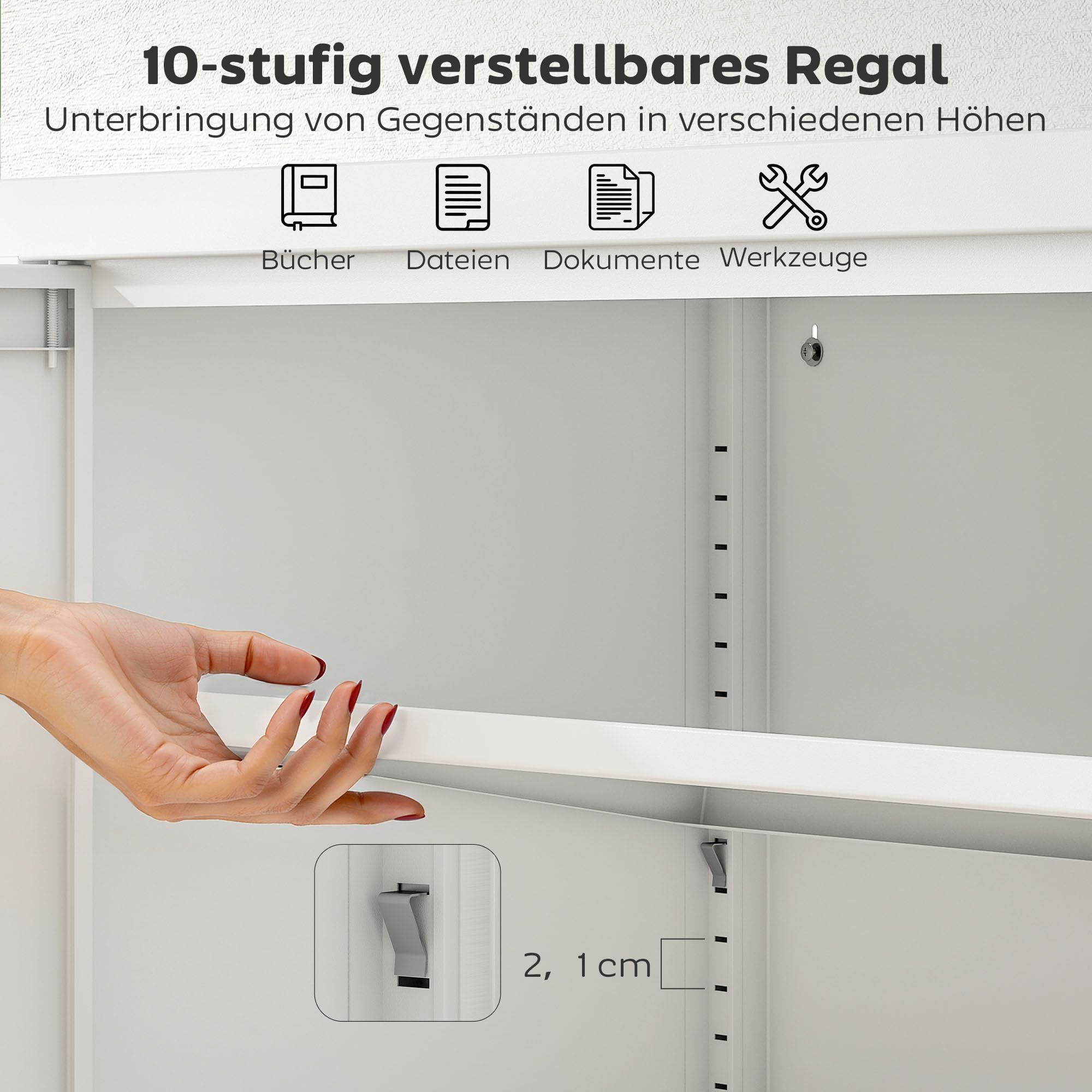 HOMCOM Aktenschrank Büroschrank Abschließbar Mehrzweckschrank aus Stahl Aufbewahrungsschrank mit Schublade, 2 Türen, Verstellbaren Regalen, Schrank Lagerschrank Allzweckschrank Weiß