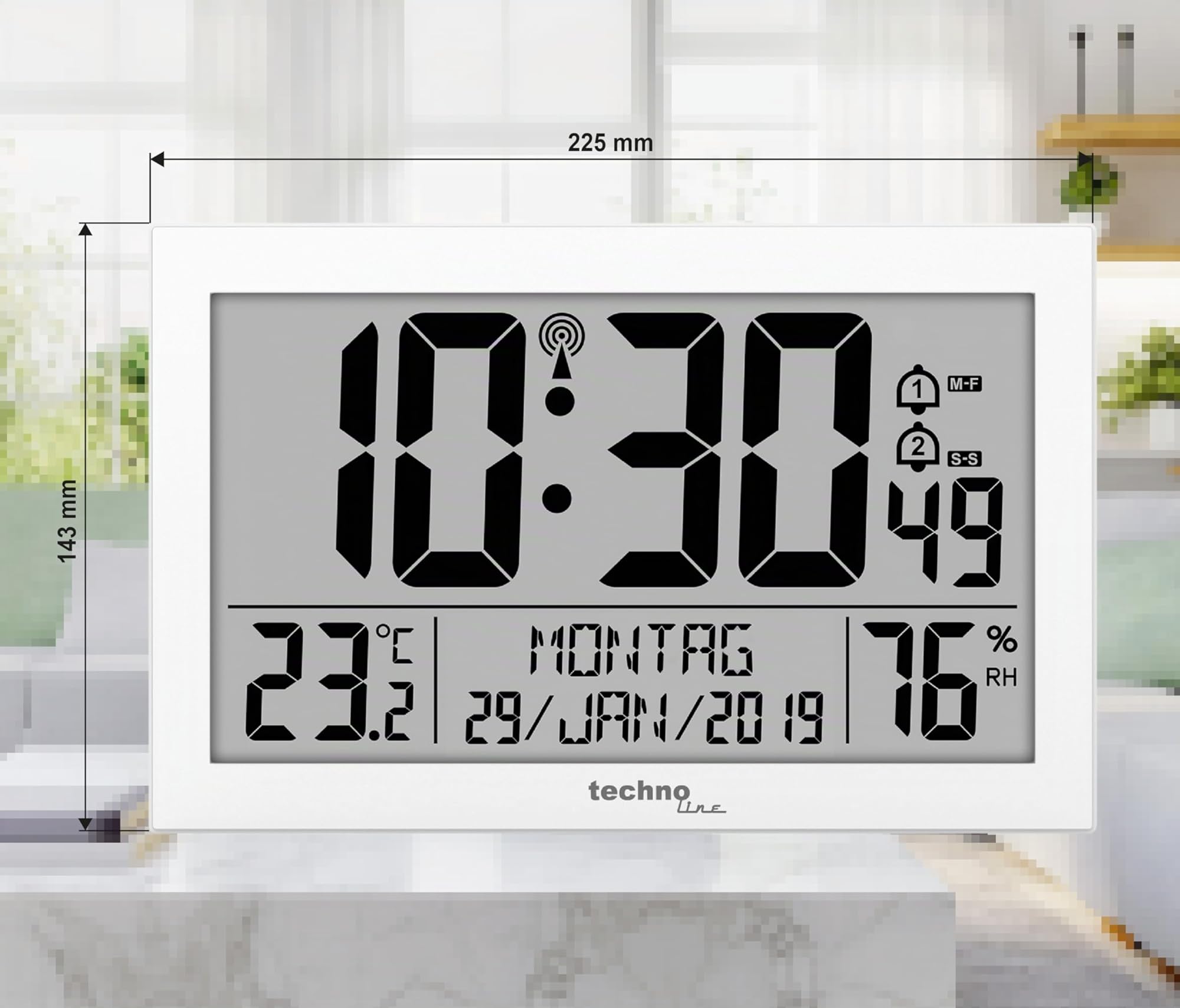 Technoline WS 8016 - Orologio da parete digitale con indicatore di temperatura, in plastica, 225 x 143 x 24 mm, WS8016BIANCO