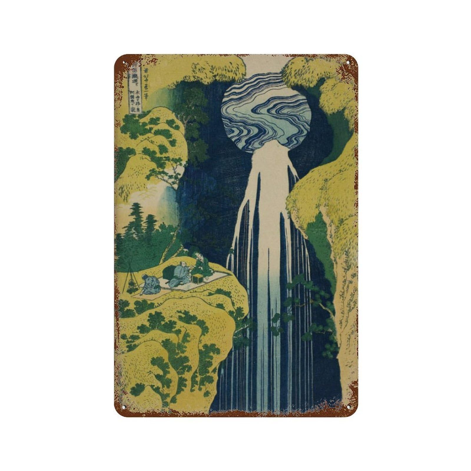 xiaoxiaoshen Hokusai Amida Waterfall Japanese Woodblock Wall Decor Art Metal Tin Poster Modern Home Decor Art Home Bar Shop Decorations Vintage Sign 30x20cm