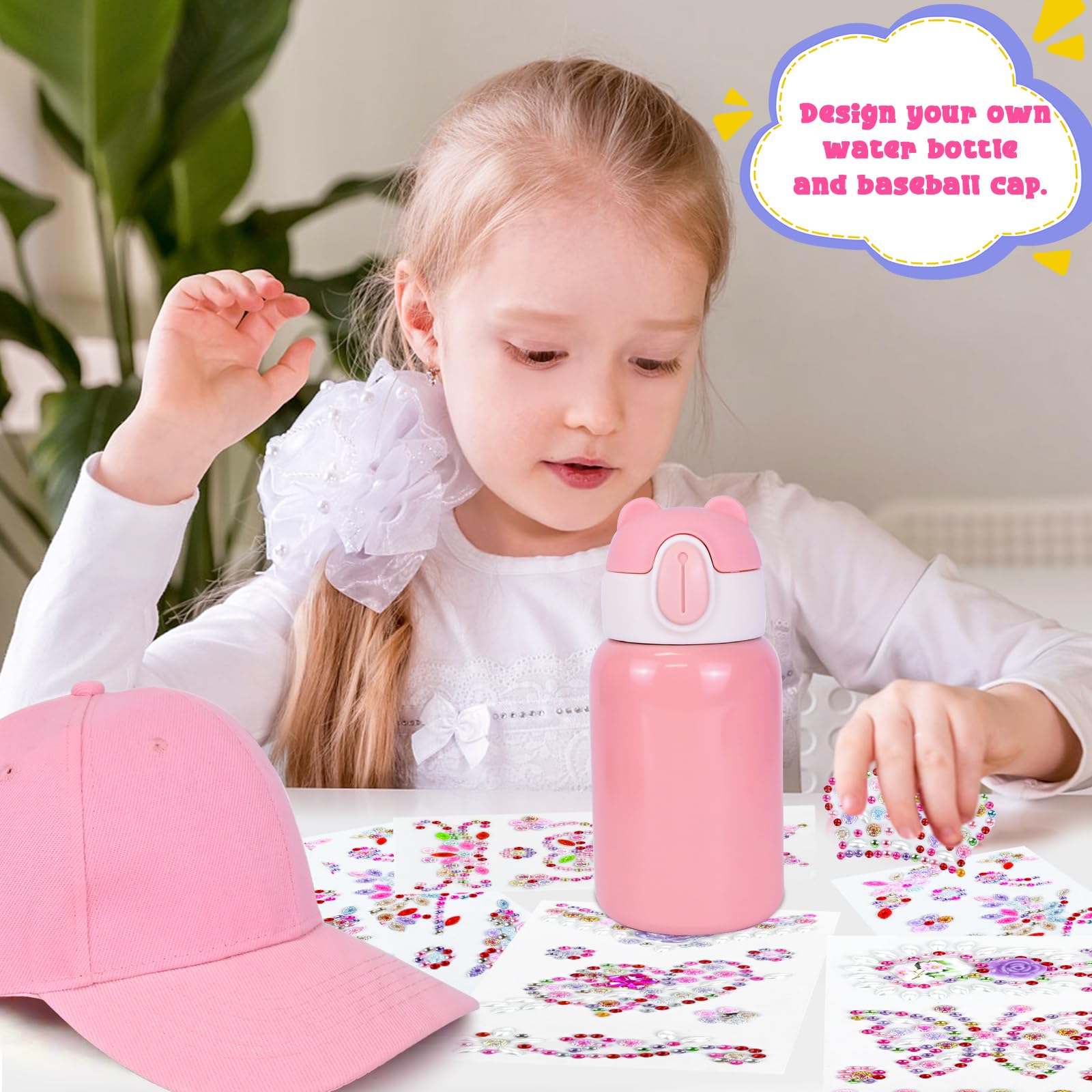 DIY Set Für Mädchen – Trinkflasche & Baseballkappe Mit Glitzersteinen & Einhorn-Aufklebern