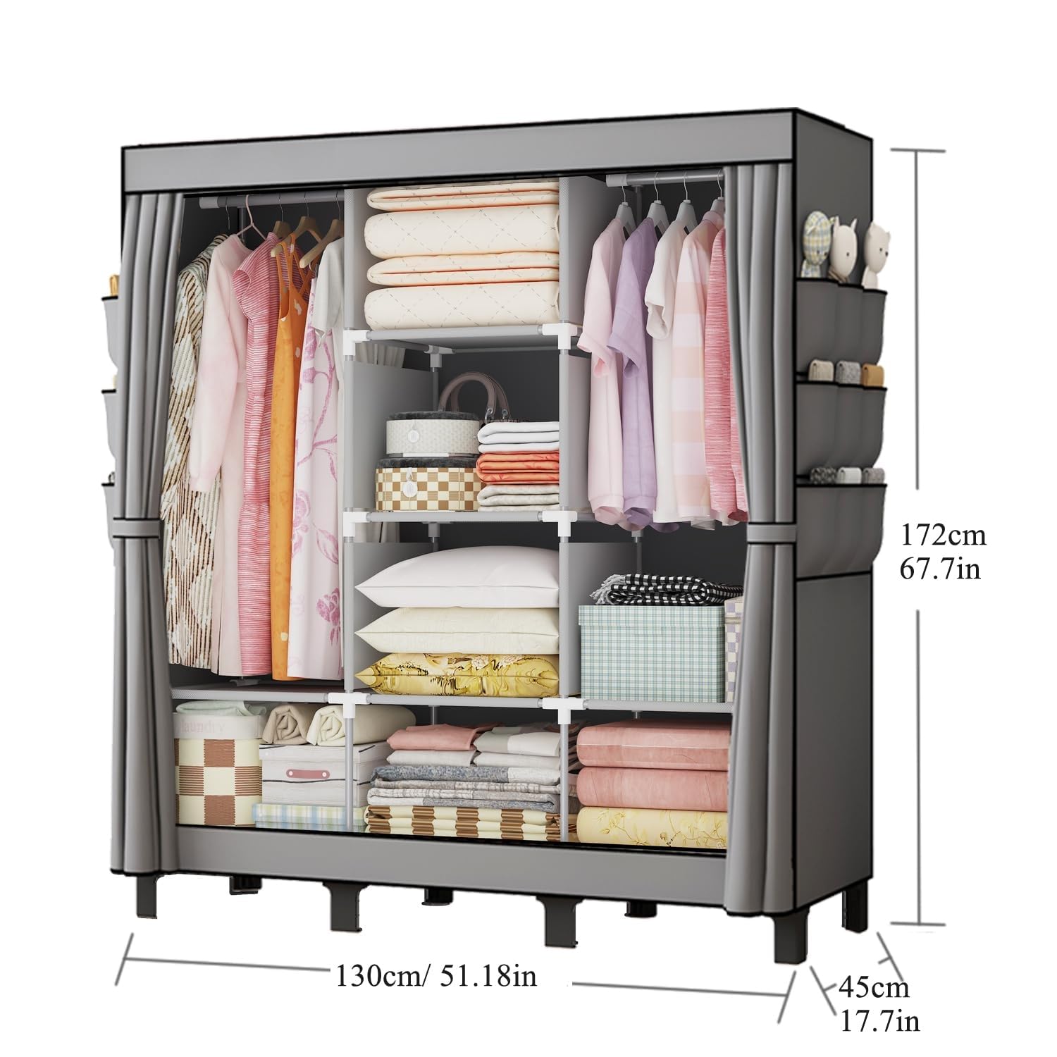 Armoire Portable lishbie, Armoire de Rangement Chambre pour vêtements, Simple à Suspendre, Gris