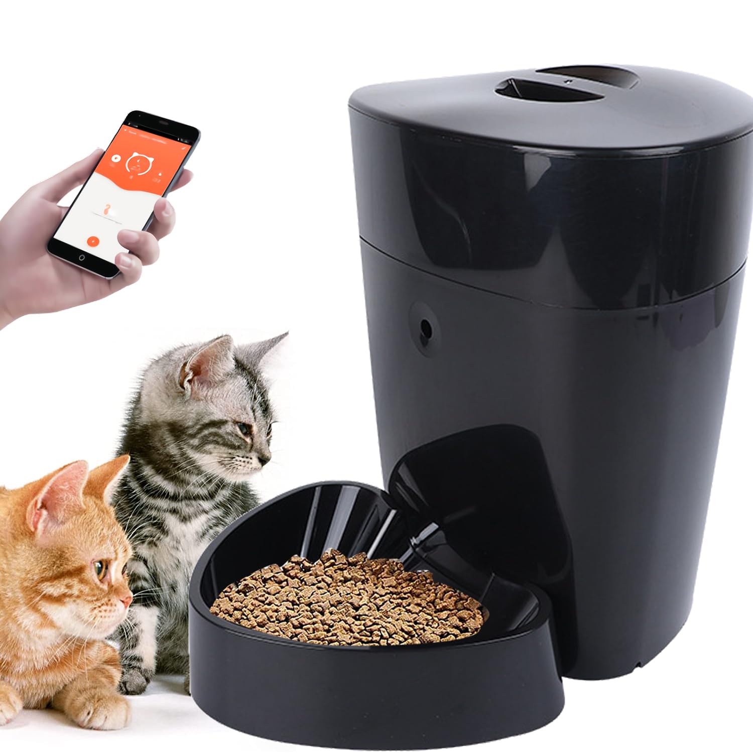 Gluckluz Automatic Cat Feeder Smart Pet Feeder APP Control Dog Food Dispenser 4L WiFi Enabled Feeder With Dual Power & Removable Tray & Portion Control for Small Medium Large Puppy Kitten (Black)