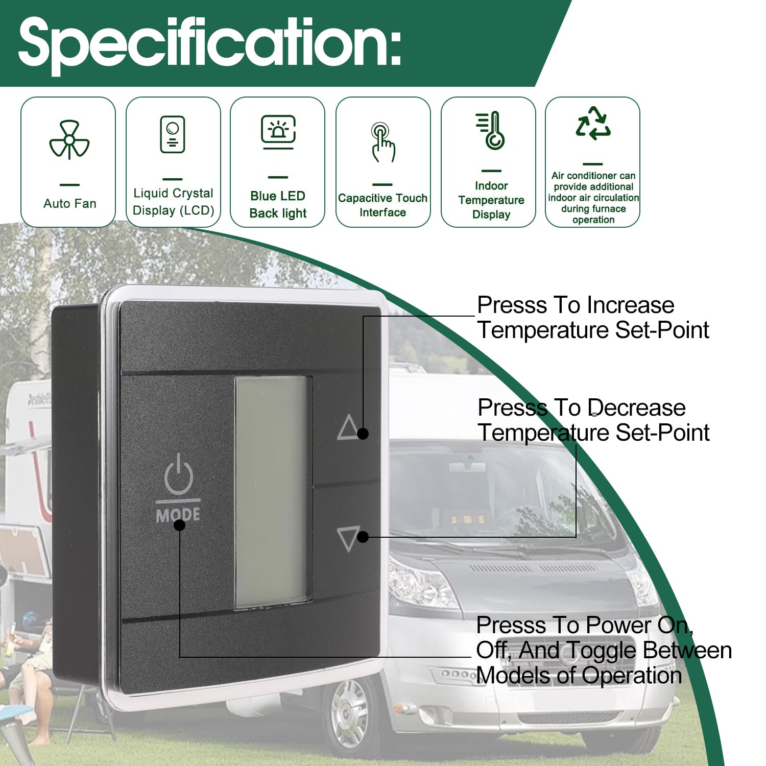 Replace Rv Thermostat With Digital RV Thermostat Replacement For Dometic AC  Units - Black CT Single Zone LCD Display 12V Control Rv Thermostat Heat/cool
