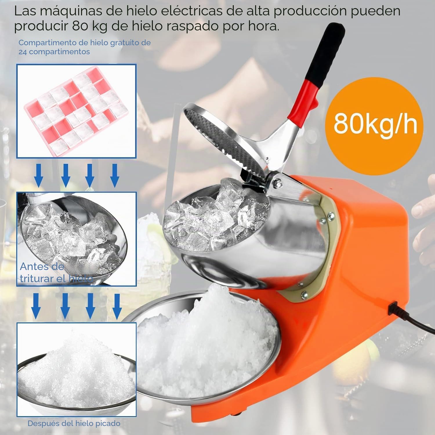 Trituradora de hielo eléctrica de doble cuchillo, 300 W, 220 V-240 V, máquina de hielo machacada, máquina de batido comercial, para restaurantes, bares, fiestas (naranja)
