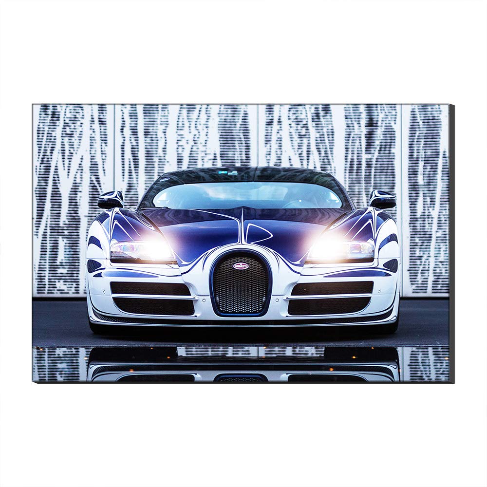 Toile Bugatti de sport blanche et bleue | Décoration murale salon