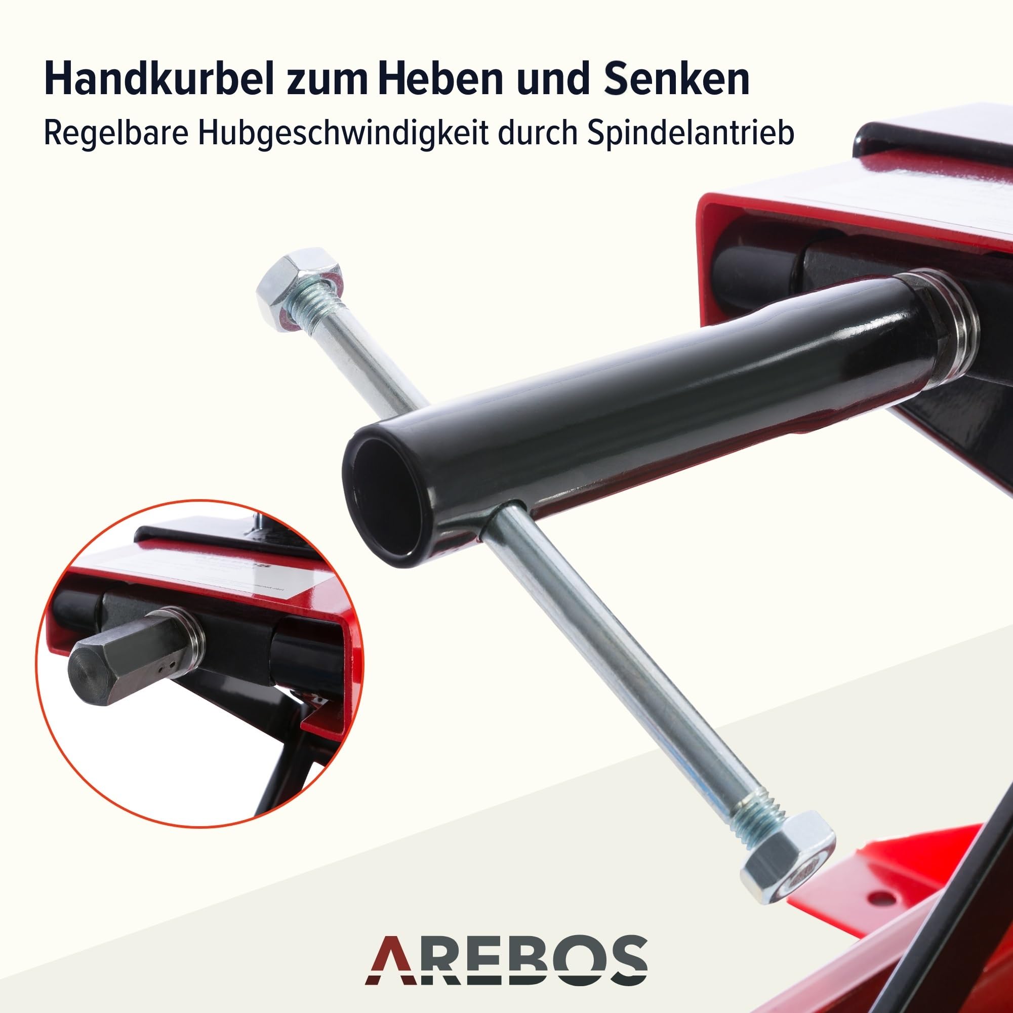 Arebos Motorradheber | Motorrad Hebebühne | 500kg | Rot | Spindelantrieb | 95 bis 375 mm Höhenverstellbar