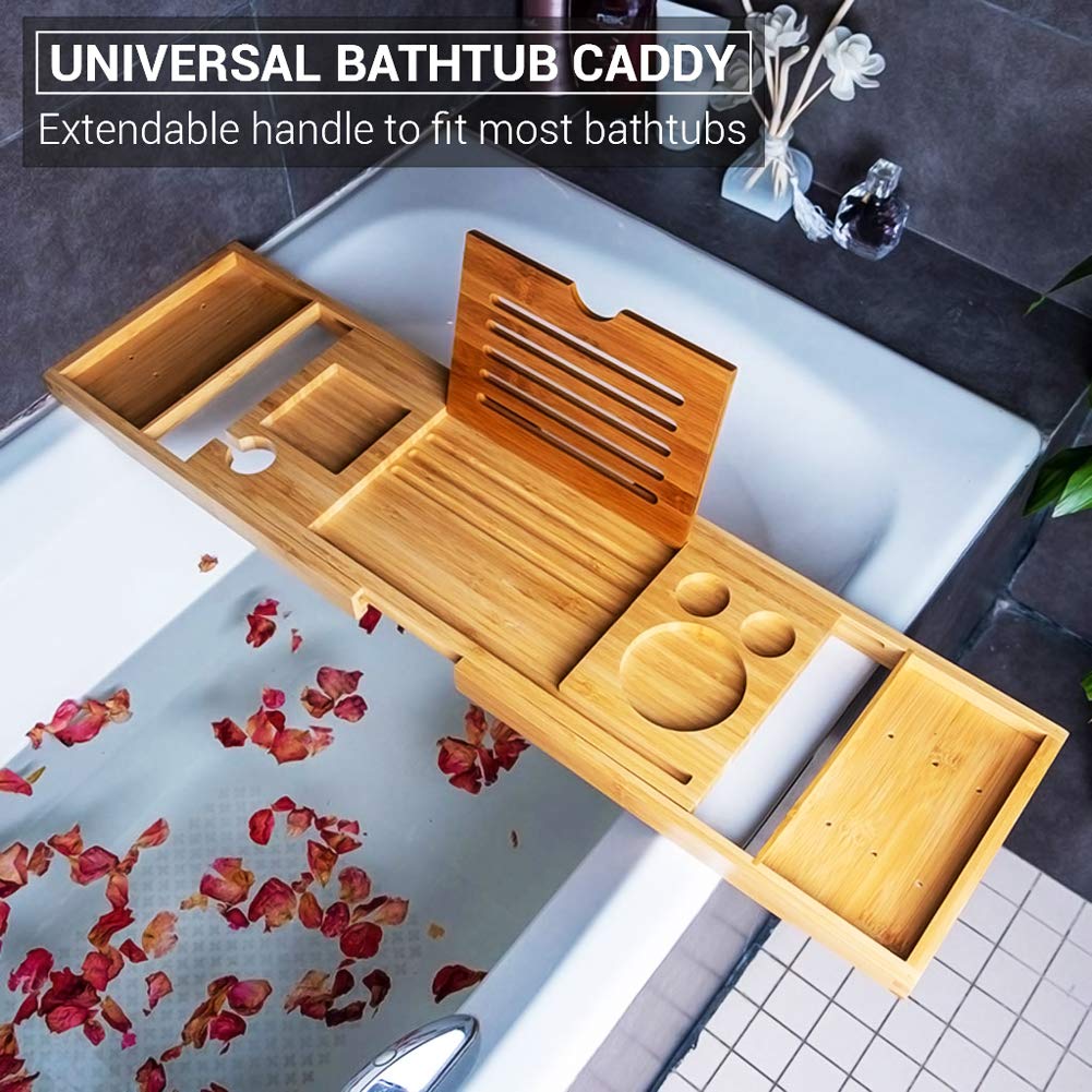 ADOV Bath Tray, Extendable Luxury Bamboo Wooden Bathtub Caddy with