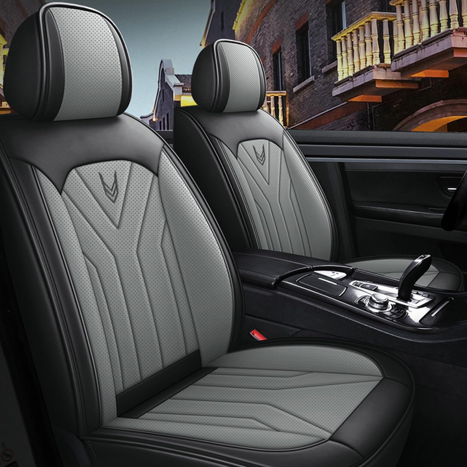 Juego de 2 fundas para asientos delanteros de coche para Mercedes-Benz Clase C C250 C220 C200 C180 GLK 200 220 250 300 320 350 E V A GLA impermeable PU cuero (gris)
