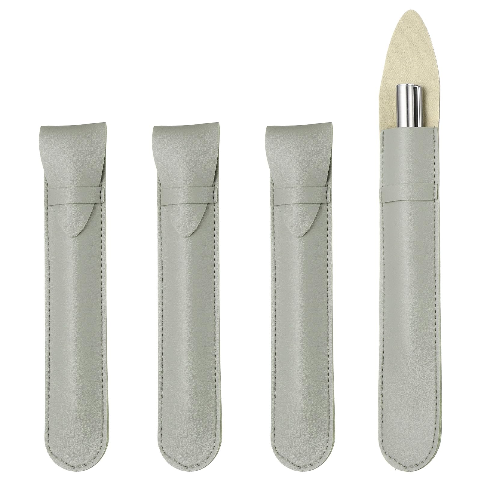 PATIKIL 4Pcs Leather Pen Pouch Sleeve, Leather Fountain Pen Holder Case Protective Cover for Storing Ball Points Pencils Fountain Office Business Gifts, Gray