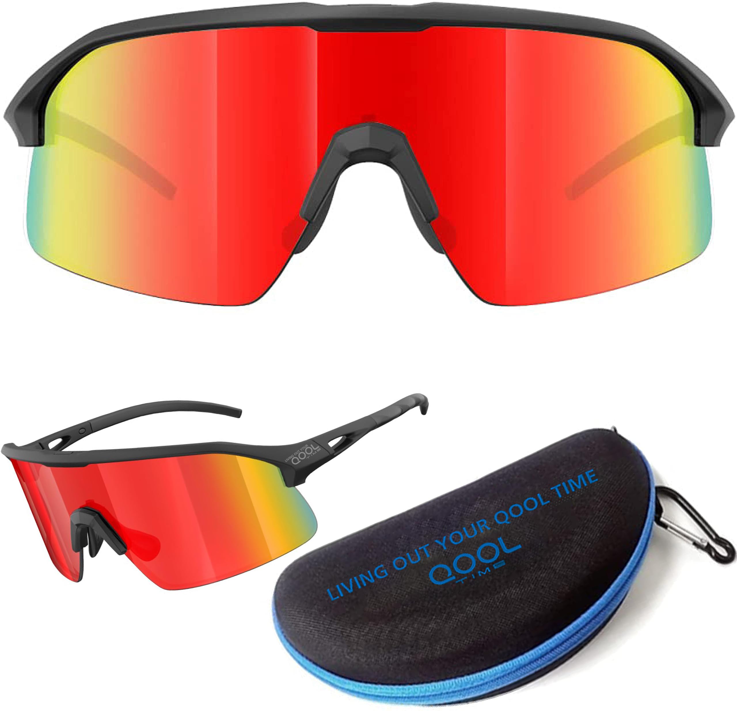 LIVING OUT YOUR QOOL TIME Polarizzato Wrap Around scudo sci Occhiali da sole Uomini Donne Triathlon beach Volley Running Oakley Sutro Lite Baseball 118, 1188b Nero / Nero Rosso, Medium