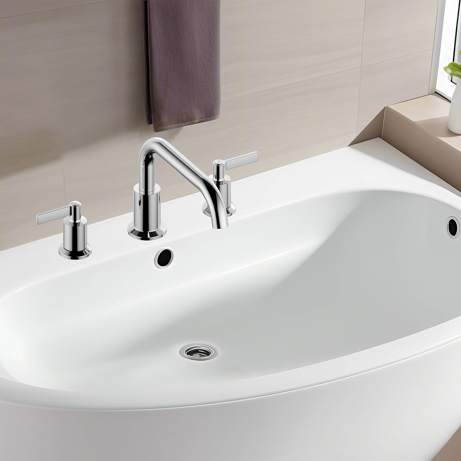 Bathtub Faucet with Valve, 2-Handle Widespread Roman Tub Faucet,3 Hole Deck Mount Roman Bathtub Faucet,Polished Chrome,RF-3055-CP