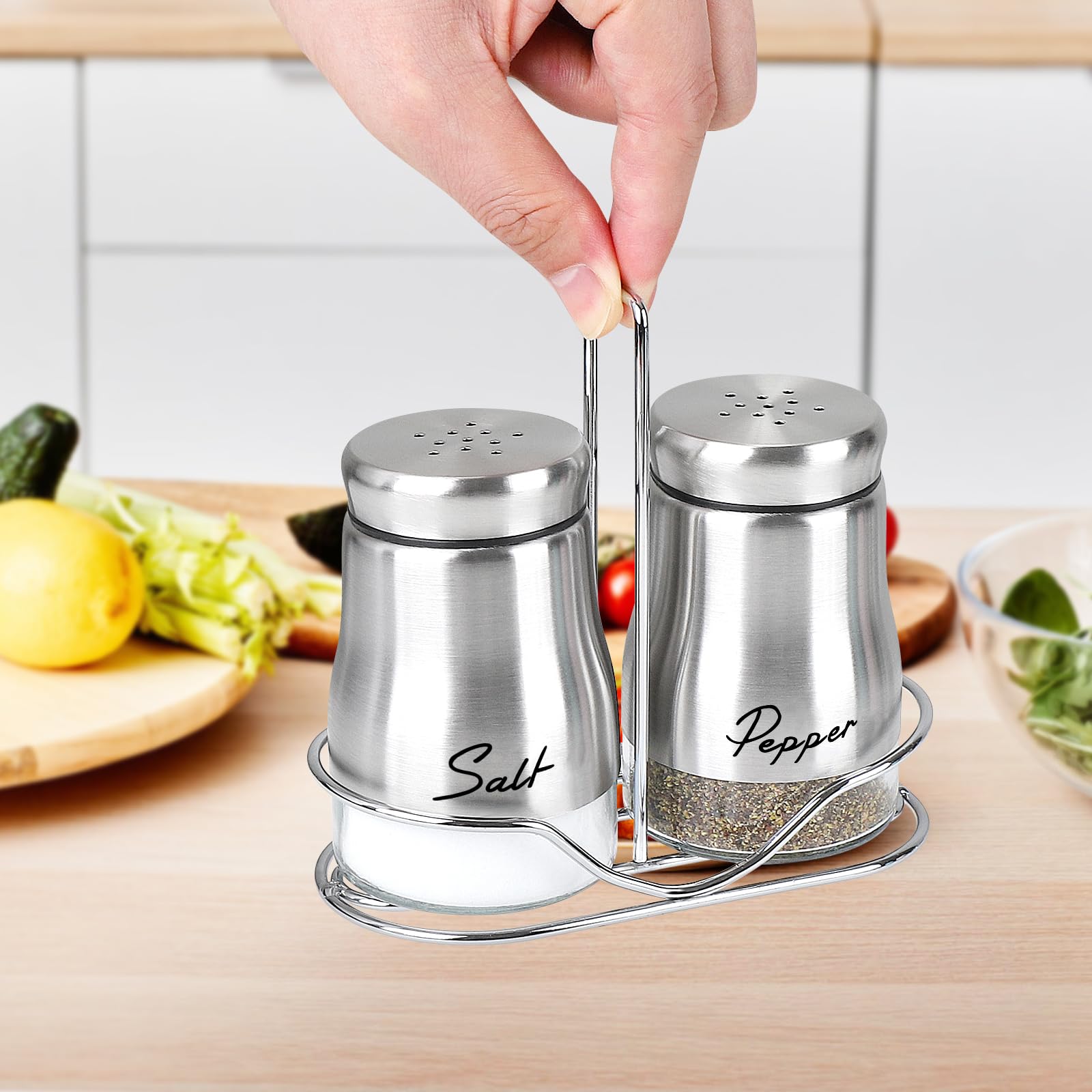 Accmor Salz- und Pfefferstreuer-Set mit Halter, Salz- und Pfefferstreuer mit Glasboden, moderner Salz- und Pfefferstreuer für Zuhause, Küche, Kochen, Restaurants