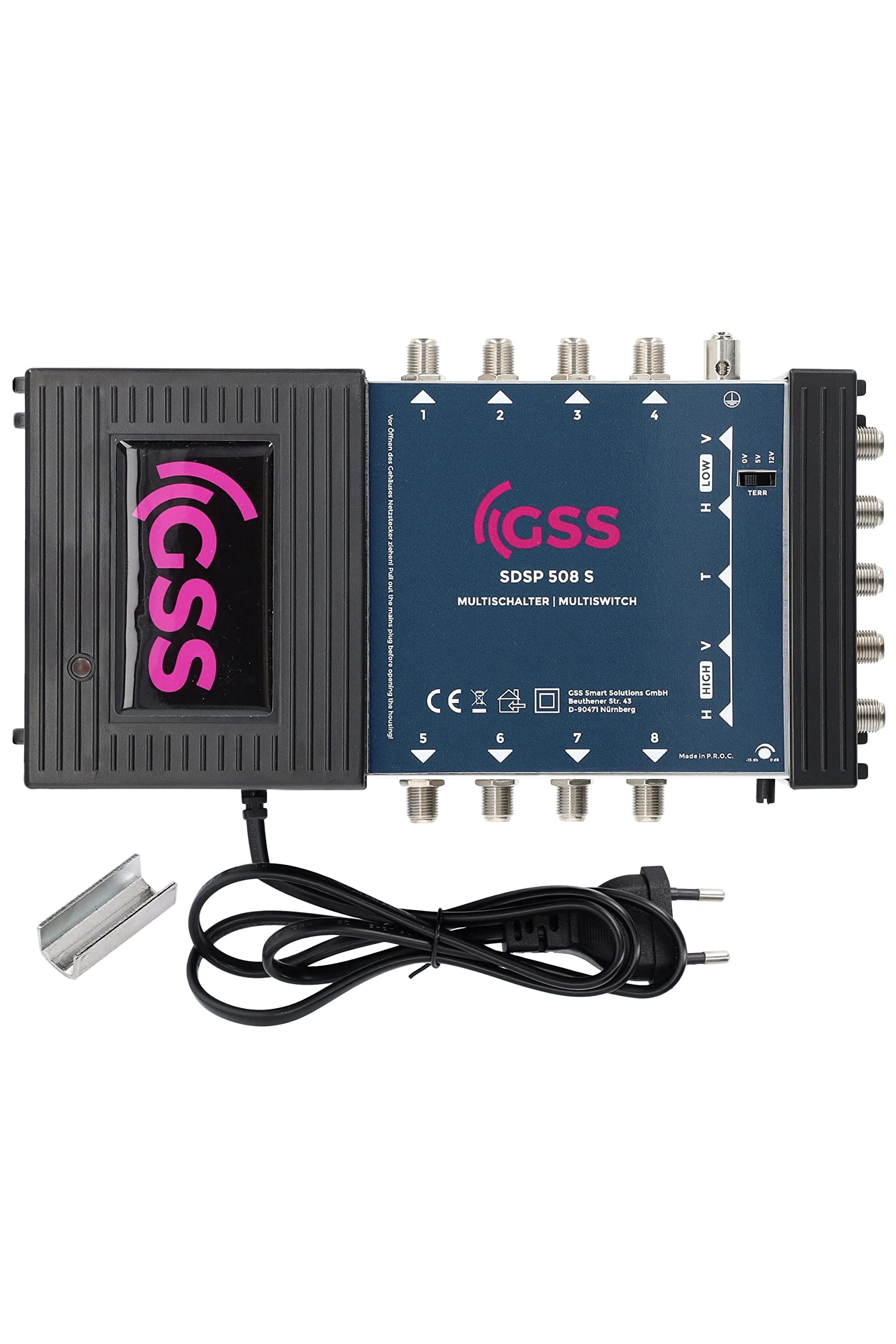 GSS 5/8 Multiconmutador para Quattro y Quad LNB, Multiswitch para 1 satélite y 8 participantes (TV, receptor de satélite), distribuidor Matrix Sat, HD 4K digital, para antena de espejo