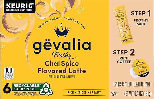 Gevalia Kit de cápsulas de café espumoso de 2 pasos con sabor a especias Chai Latte Keurig K-Cup y paquetes de espuma (caja de 6 unidades) (4)