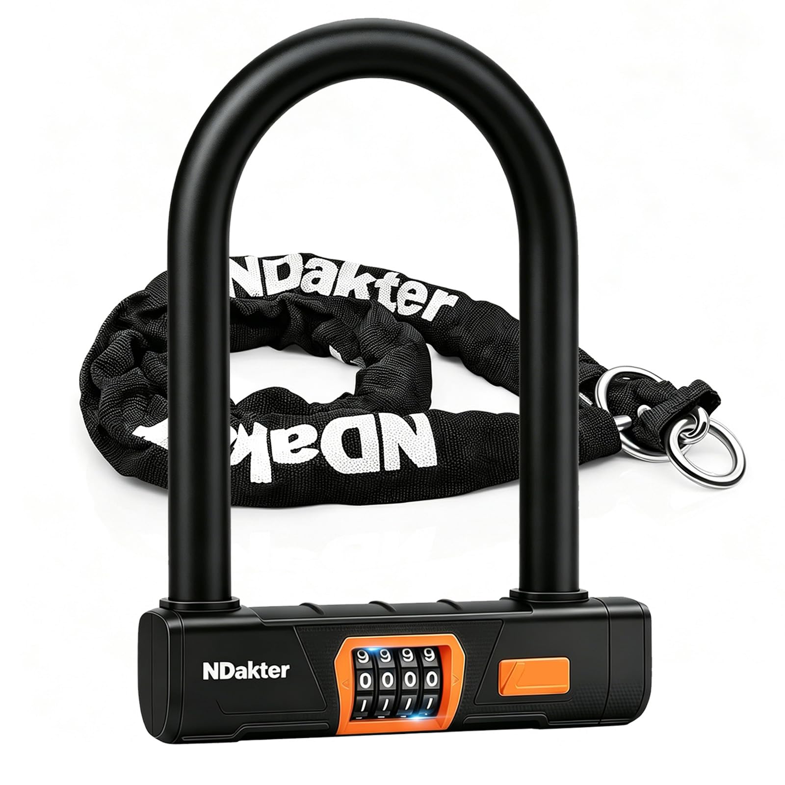 NDakter Bike Locks Heavy Duty Anti Theft, Keyless Combination Motorcycle U Lock for Ebike with 4FT x 6mm Chain, 4-Digit Combo Electric Bicycle Wheel Lock for Escooter, Fat-Tire Moped, Dirt-Bike