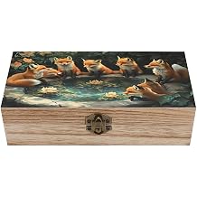 Vibrant Fox Vintage Wooden Storage Box with Hinged Lid Rustic Natural Wood Keepsake Box for Jewelry, Trinkets, And Photos Decorative Small Chest Organizer 7.9" X 3.9" X 2.3"