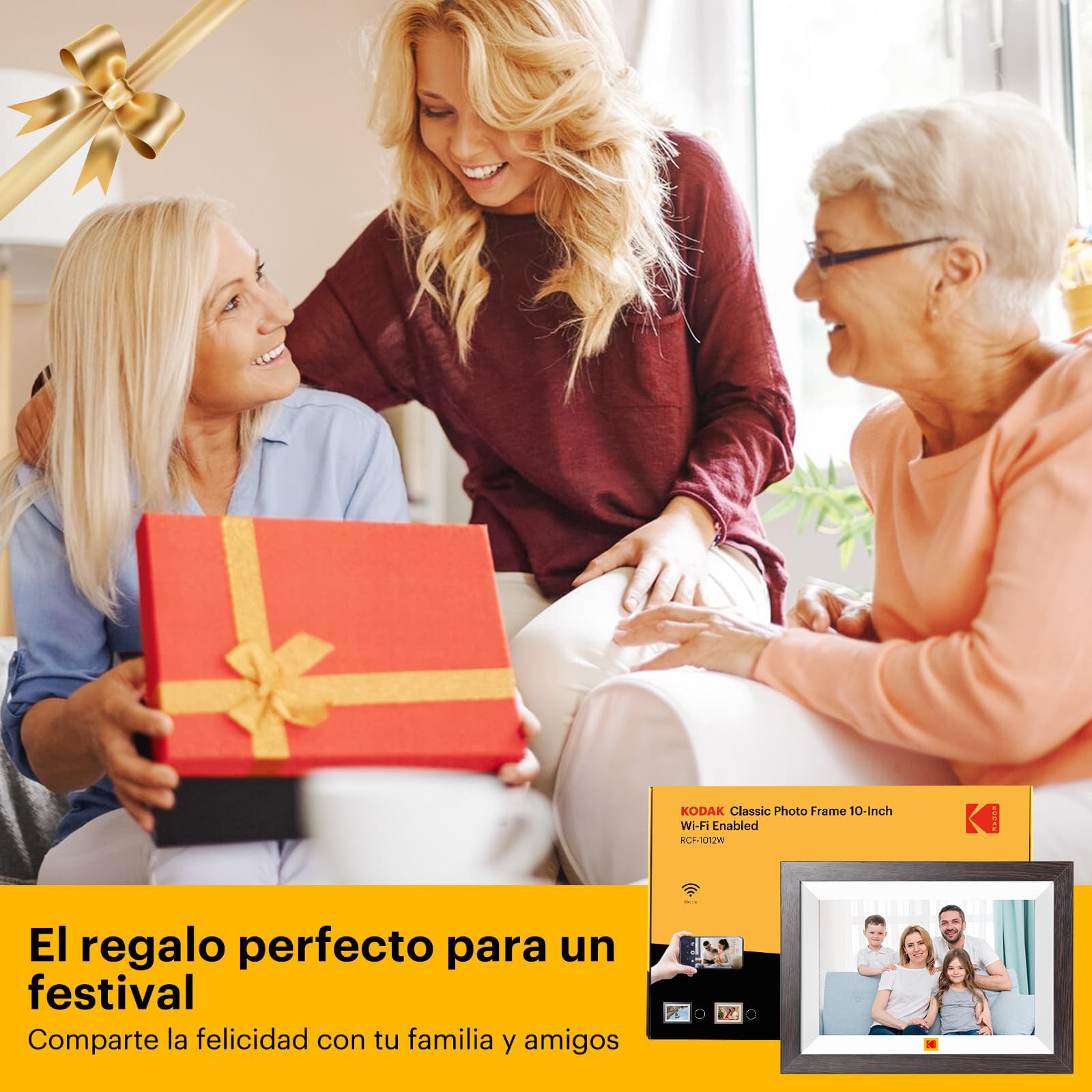 KODAK Marco de Fotos Digital WiFi 10.1 Pulgadas, Memoria Incorporada 32GB, Pantalla Táctil para HD 1280x800 IPS, Soporte Multilingüe, Rotación Automática, Compartir Instantáneamente Fotos y Videos