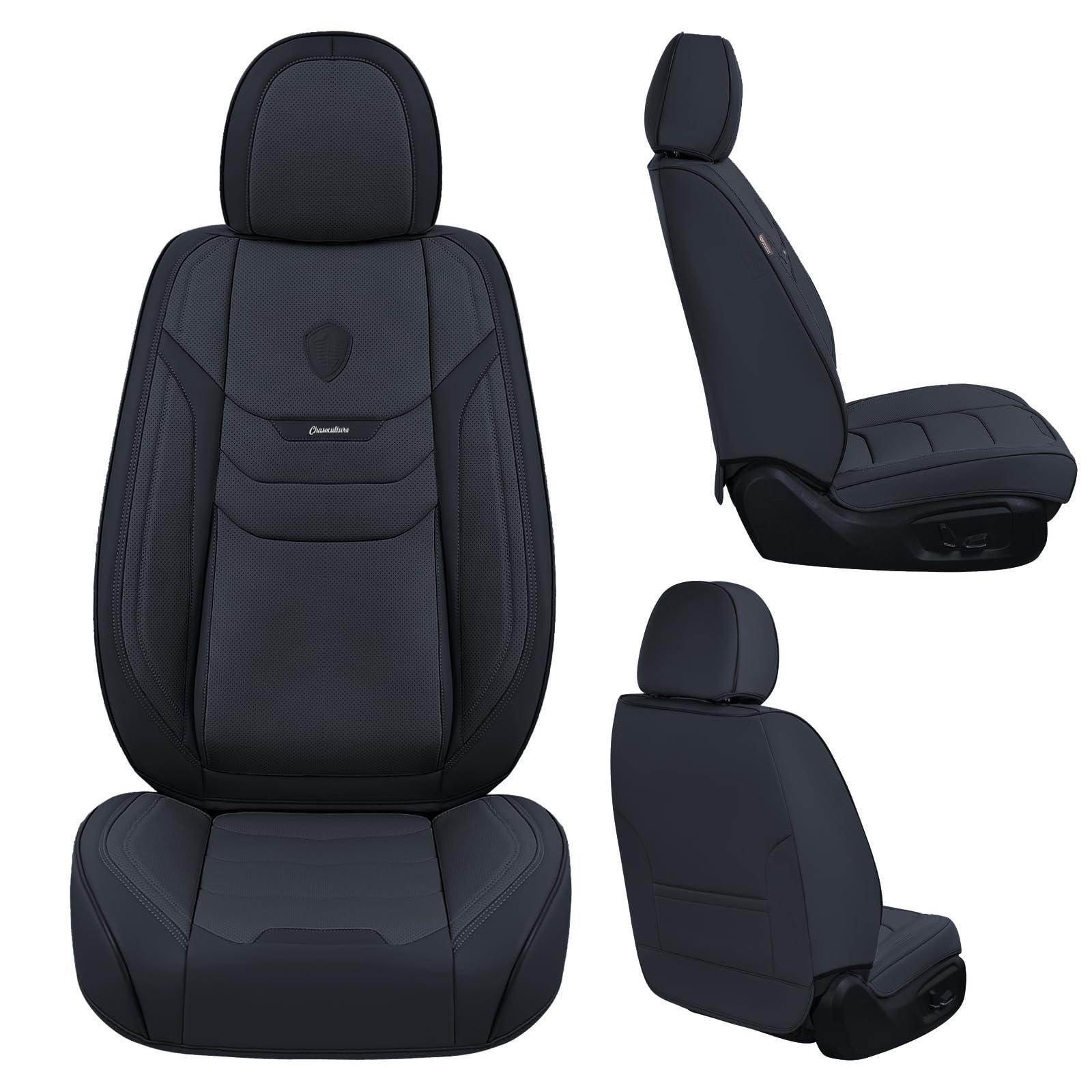 Coverado Coprisedili Auto Pelle per 5 Posti, Set Coprisedile Auto Universali Impermeabili on Grani in Rilievo, Completo Copri Sedile Auto Traspiranti per Berlina SUV Pickup Furgone, Nero