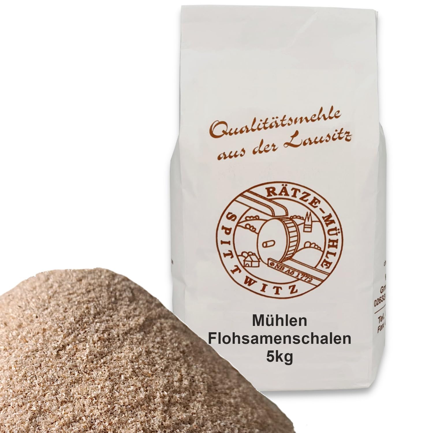 Rätze-Mühle Flohsamenschalen 5kg in Premium Qualität - Zur Unterstützung einer ballaststoffreichen und gesunden Ernährung - geschmacksneutral 5000g