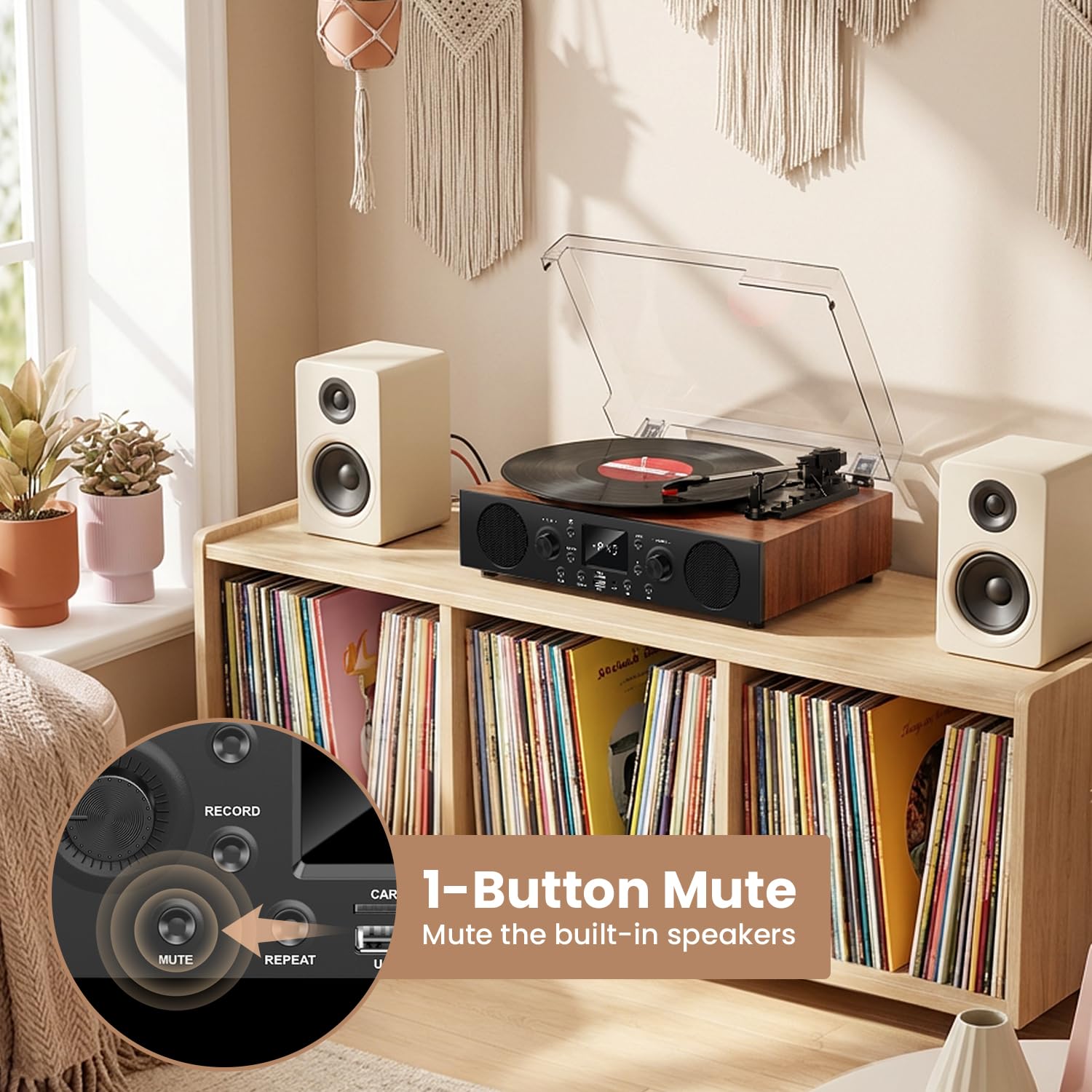 Giradischi in vinile con altoparlante integrato, giradischi Bluetooth con registrazione USB, giradischi vintage a 3 velocità con ricezione Bluetooth, radio FM, uscita RCA e AXU-in, lettore in vinile