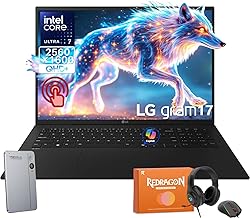Gram 17 Touchscreen Laptop Business PC, Intel Ultra 7 258V, 17” QHD+ 320 Nits, 32 GB LPDDR5X 8533MT/s, 4 TB SSD, Wi-Fi 7, Windows 11 Pro, W/REDRAGON Headphones & Mouse, RECOLX AI Voice Recorder