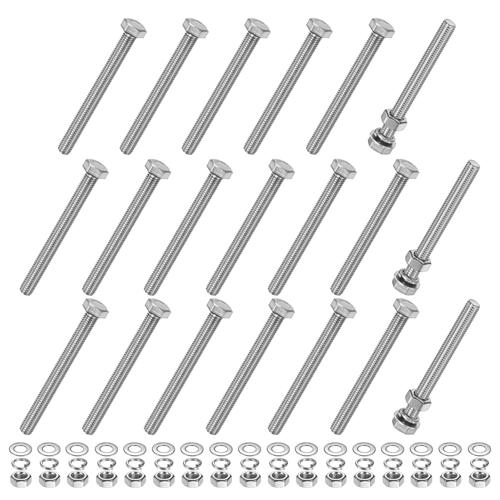 M METERXITY 20-Pack Hex Head Screw Bolt with Nuts Flat & Lock Washers M8x80mm Stainless Steel Bolts and Nuts Kit Fully Threaded Metric Bolt Assortment for Equipment/Machinery