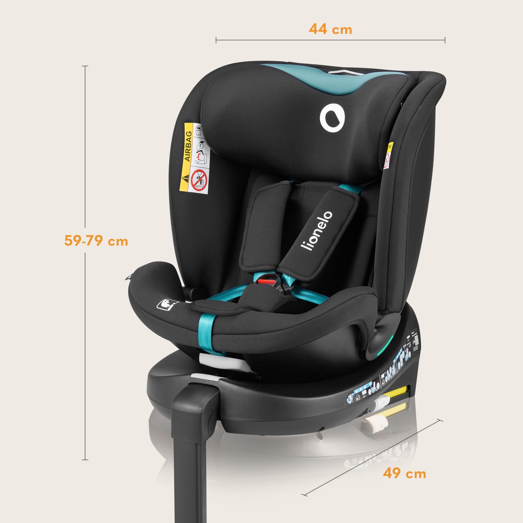 LIONELO NAVY i-Size Silla Coche Bebé Giratoria 360O Para Niños de 40-150 cm Grupo 0+1 2 3 Montaje delantero y trasero ISOFIX Pata de estabilización Reposacabezas y Dri-Seat (Turquoise)