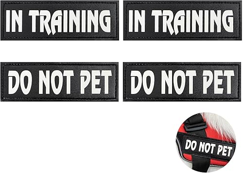 Paquete de 4 parches reflectantes para perros de servicio con gancho trasero, arnés táctico para perros en entrenamiento reflectantes y etiquetas