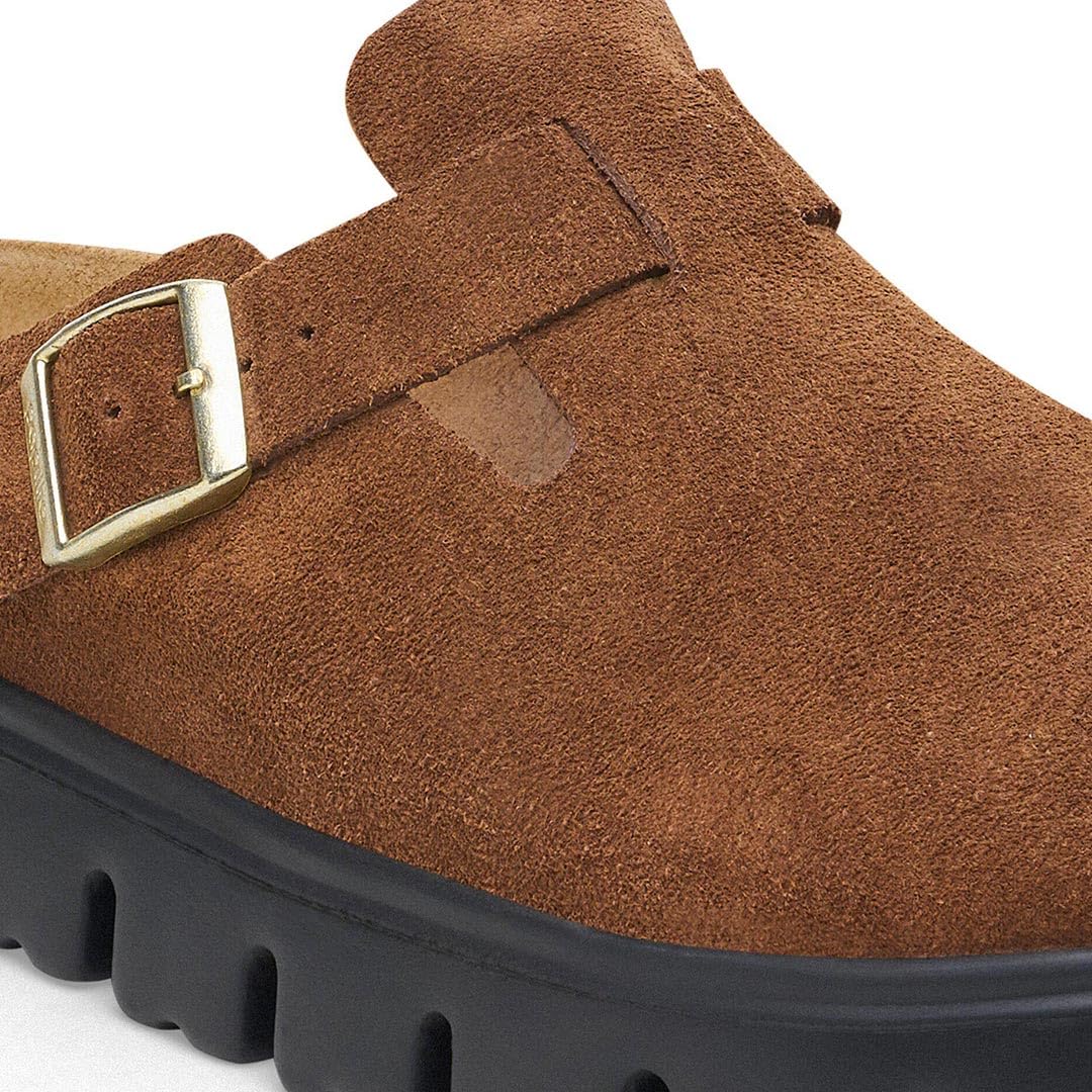 Birkenstock Scarpe Donna Sabot Boston PAP Chunky in Suede Dark Tea/Black Taglia Scarpa: 37