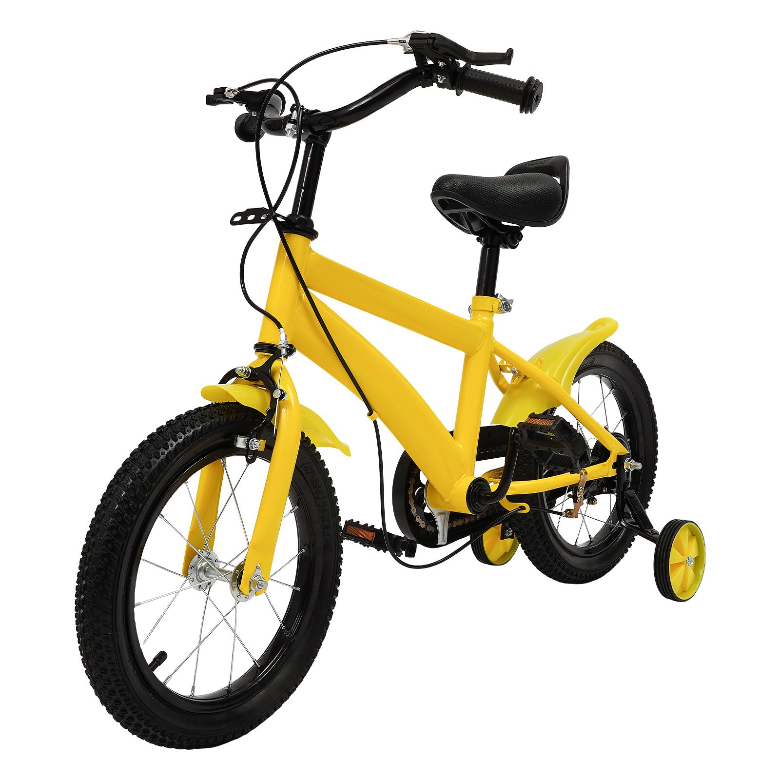 Vélo pour enfant 14" pour garçons et filles, jaune et noir, avec siège réglable de 43 à 49 cm, léger pour débutant, design moderne, à partir de 3 ans