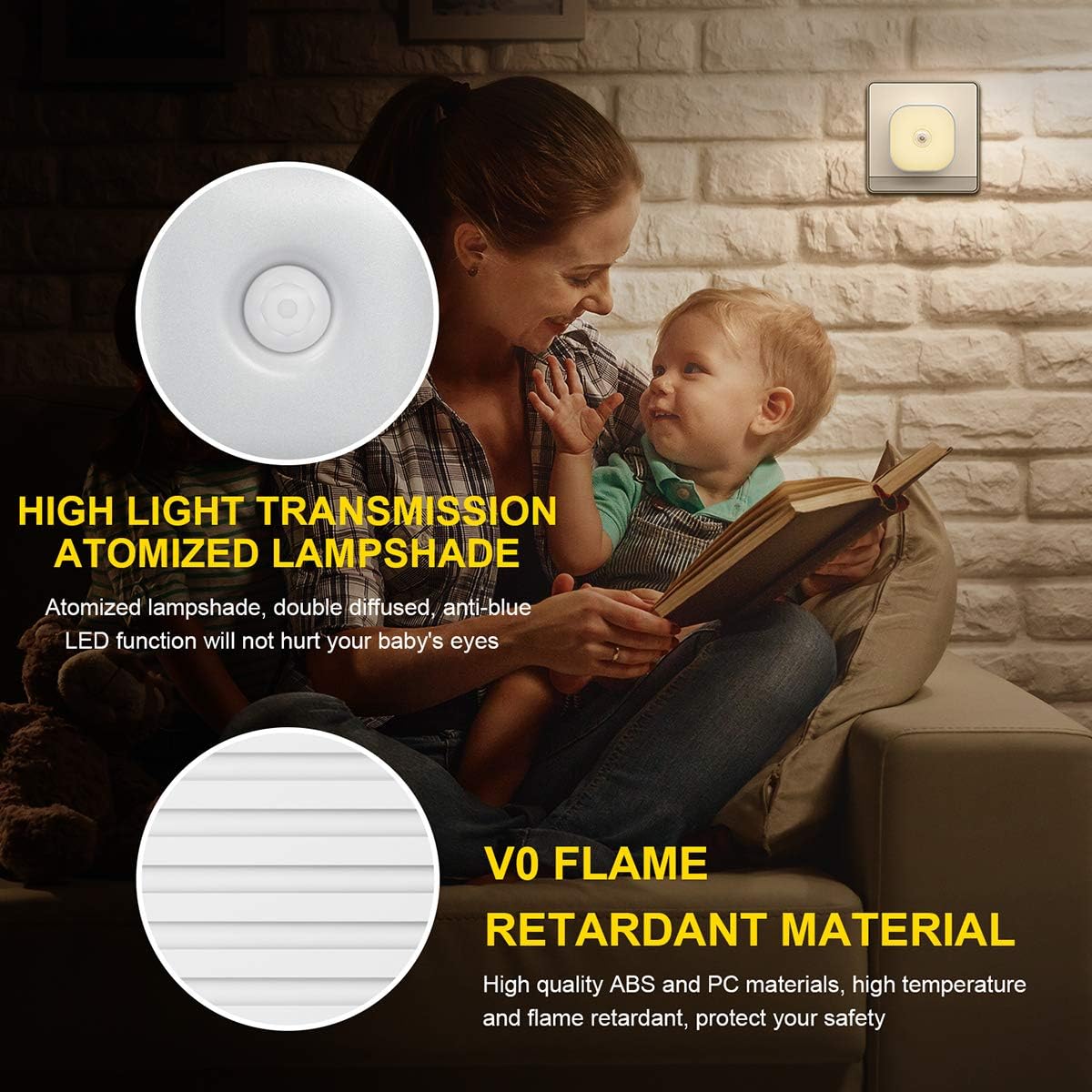 2-Outlet Motion Sensor Night Light 2-Pack, UL Certificated, Warm Light, White
