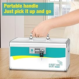 Glosen Medicine Lock Box,locking medicine box, Security Lock BoxesExtra Large 16inch 16 x 9.25 x 7.5 Inch with removable storage pocket lock box, First Aid Key Safe Box for Medication