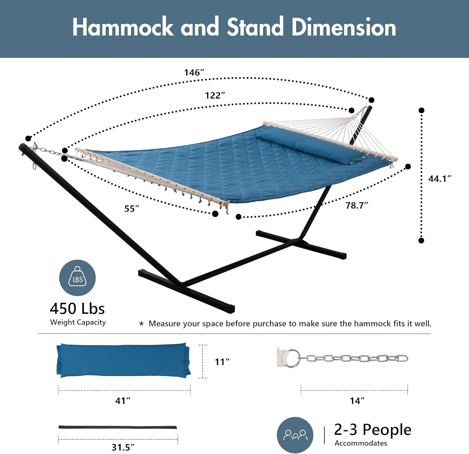 ANOW 2pk - Hammock with 12 Feet Stand + 1 Hammock Cover