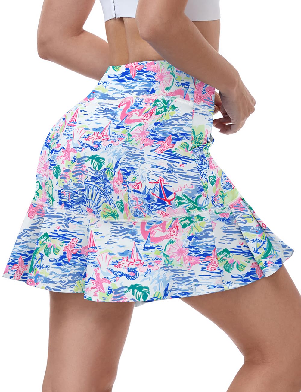 WOWENY Jupe Short Femme Sport avec Poche,Jupe de Tennis Femme,Mini Skorts 2 en 1 Haute Taille Jupe Short de Golf Légère Elastique Casual pour Randonnée Badminton S-XL