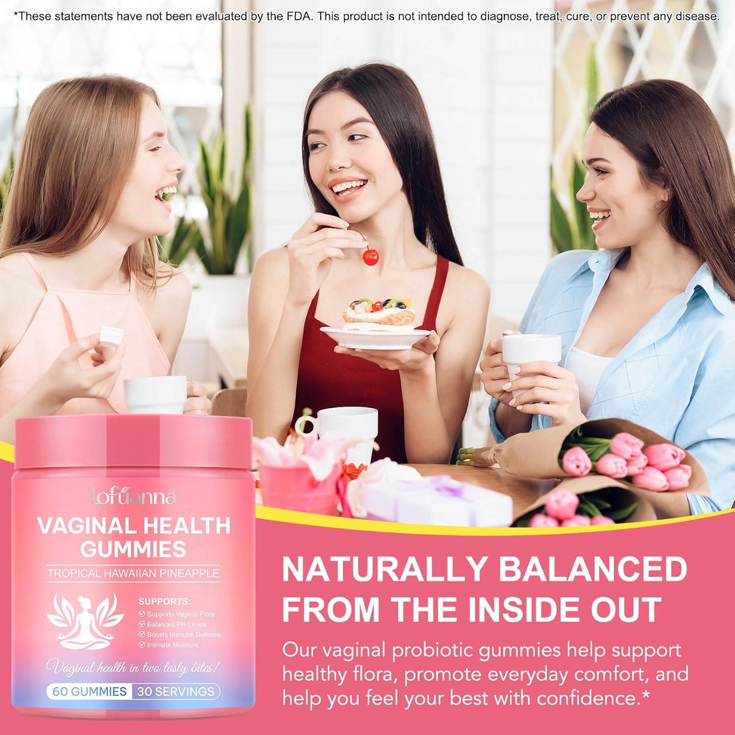 Vaginal Probiotics Gummies, Premium Feminine Balance Gummies for Women, Vaginal Probiotics for Women pH Health Supplement, Promote Healthy Vaginal Odor & Vaginal Flora, 60 Count