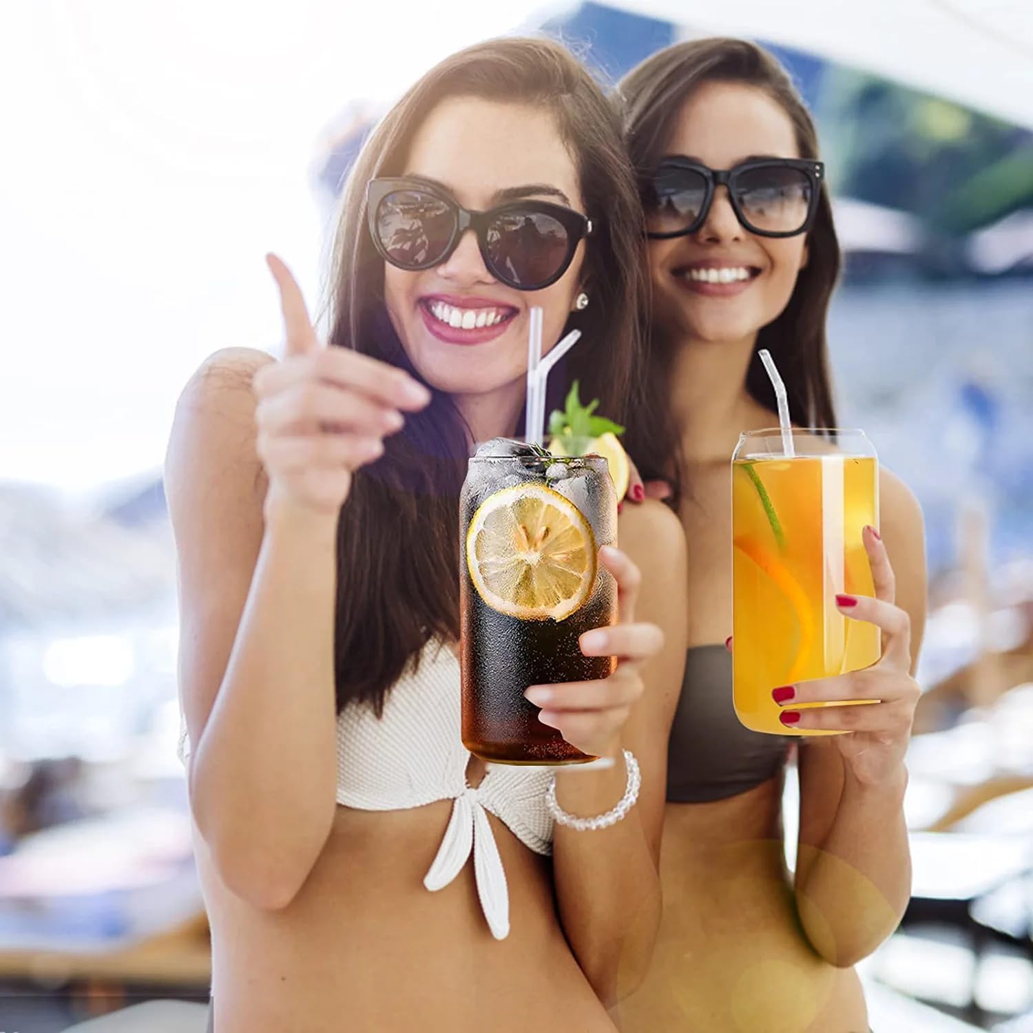 MTRXX Large Glass Can-Shaped Tumbler with Straw – Reusable Drinking Cup for Beverages – Tea, Coffee, Smoothies, Juice, and More – Travel-Friendly (Set of 1)