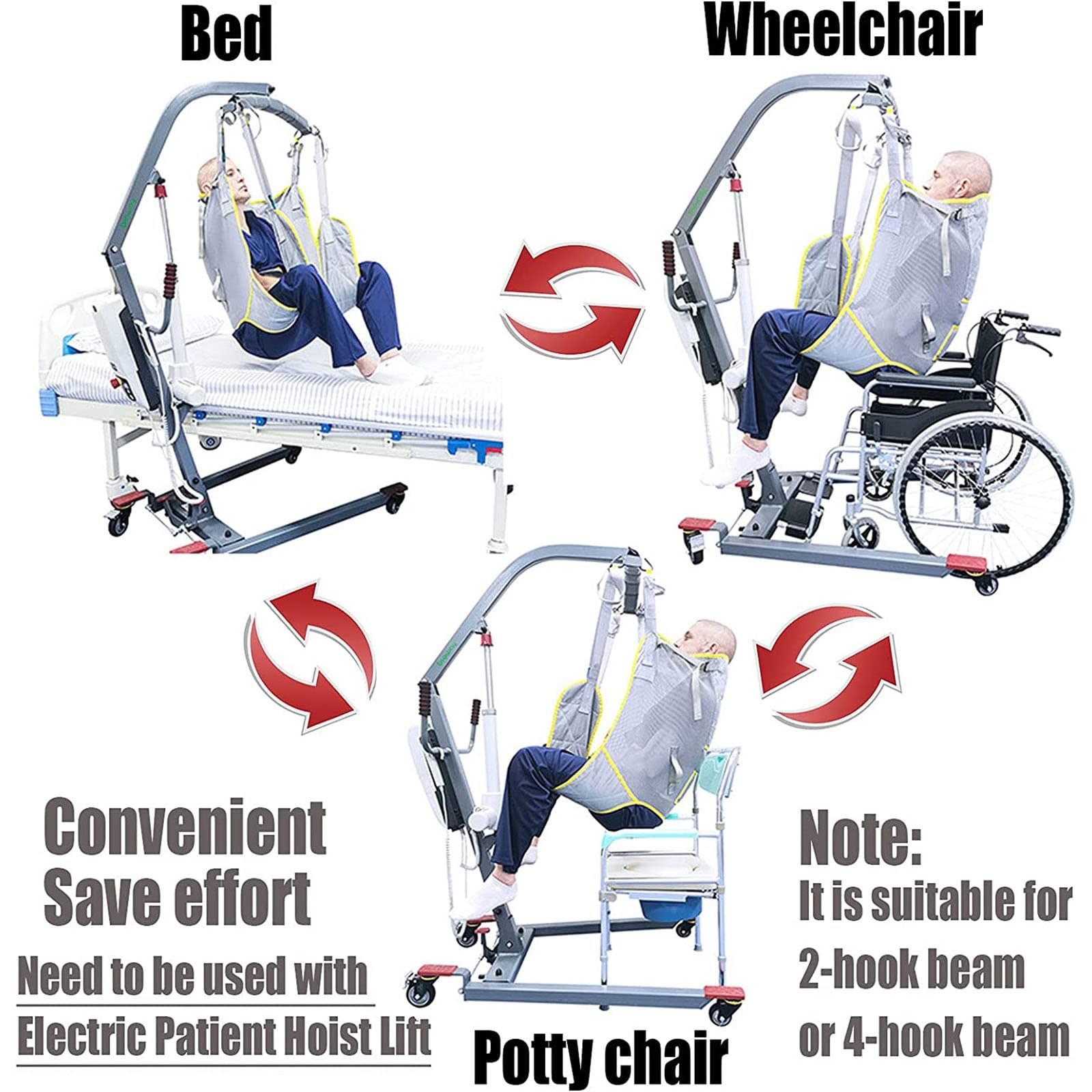 BITWIT Arnes Grua Traslado Enfermos Personas Mayores, Cinturón de Transferencia Paciente Cuerpo Complet, Transferencia de la Cama a la Silla de Ducha y al Inodoro, Carga-230kg (Size : L)
