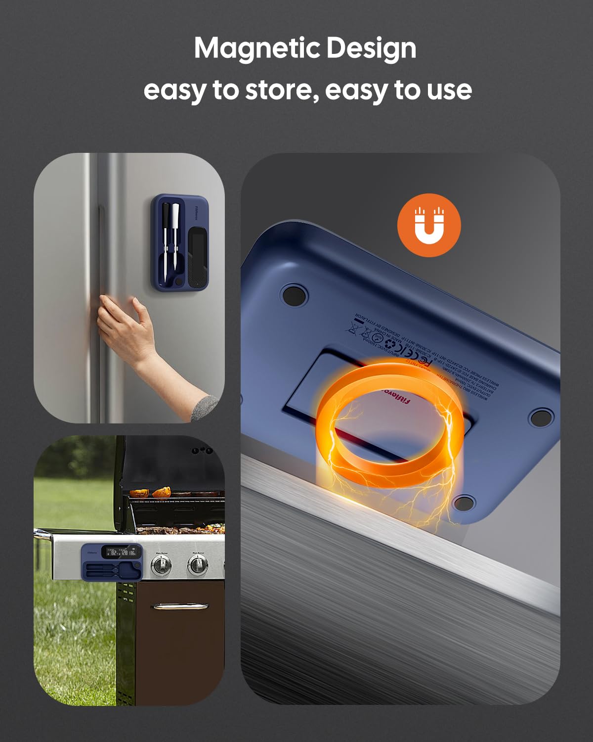 Termometro per carne wireless Bluetooth per affumicatore, Fitflavor WiFi termometro per carne per barbecue, sonda intelligente per carne per alimenti, cuoco, forno, grigliare, doppia sonda