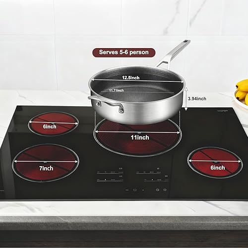 Miniatura 7 de Sartén de 7 cuartos de galón con tapas, sartén antiadherente de 12 pulgadas de profundidad, sartén grande de tres capas con tapa con mango que se