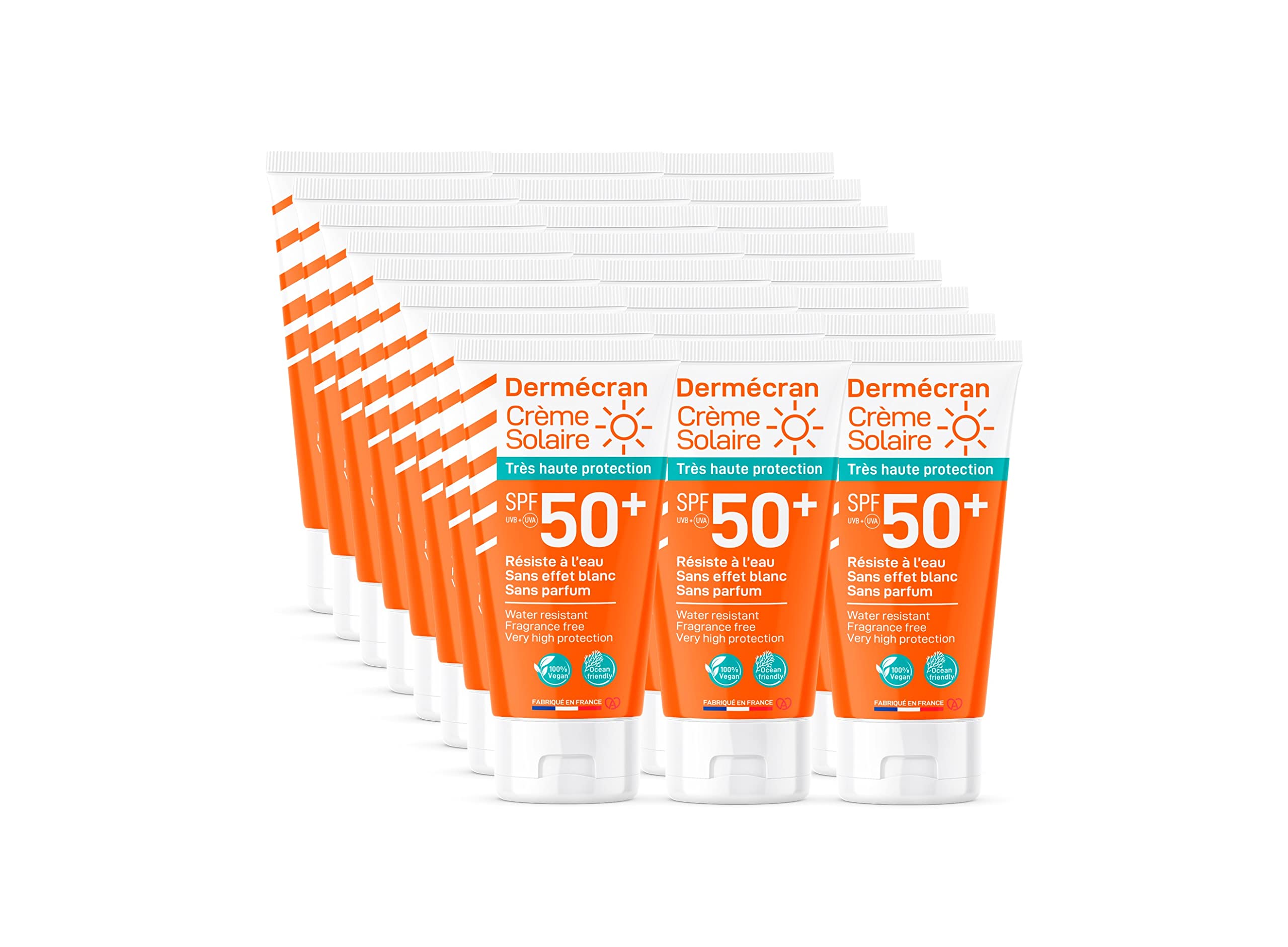 Roll over image to zoom in SORIFA - 18 Stück – Dermscreen – Sonnencreme SPF50+ – Gesicht und Körper – Formel Vegan & Ocean Friendly – wasserfest – für die ganze Familie ab 3 Jahren – Tube 50 ml