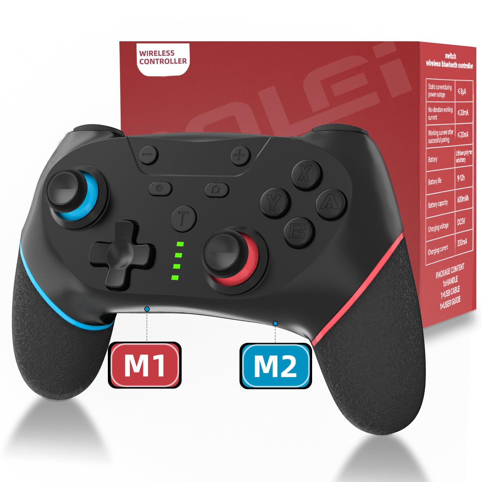 BOLEi Wireless Switch Controller für Switch/Switch Lite/Switch OLED, Pro Controller mit Programmierbar/Schnell Verbunden/Lange Akkulaufzeit/Dual Shock/6 Achsen Gyro/Turbo/Wakeup Funktion