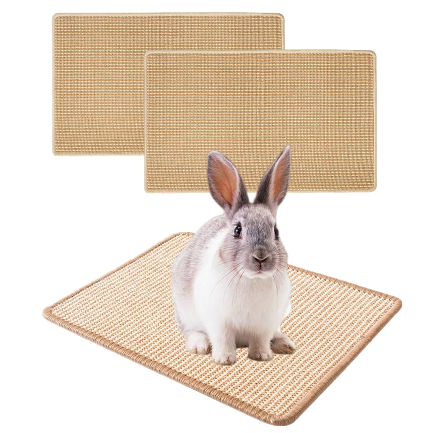 2 Tappetini In Sisal Per Conigli E Piccoli Animali – 40x30 Cm, Antigraffio Con Retro Adesivo, Per Gabbie E Pavimenti (Beige)