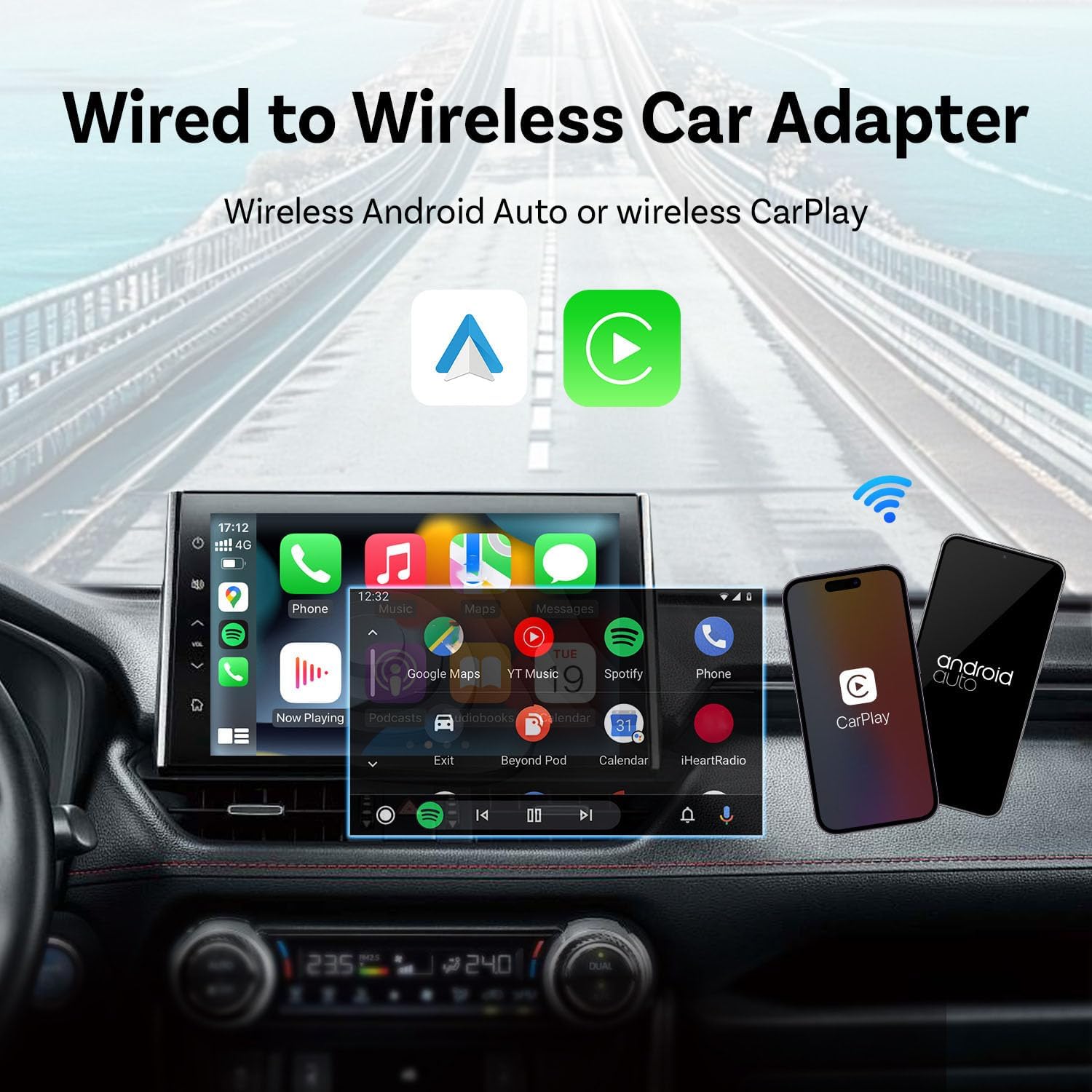 Adaptador CarPlay Inalámbrico para Turbo GTS Sport Turismo, Dongle CarPlay para Coche Conectar y Usar Conexión Automática Plug Play,A/Silver