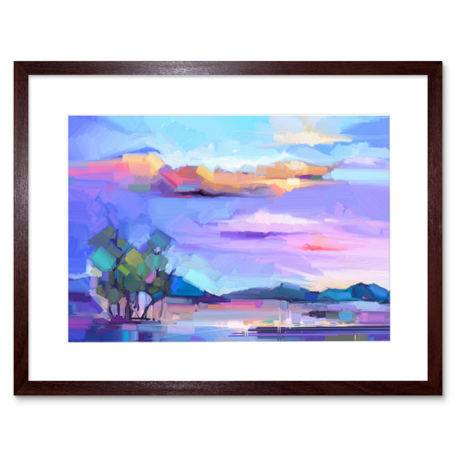 Wee Blue Coo Abstract Sunset on Meadow Art Print Framed Poster Wall Decor 12x16 inch