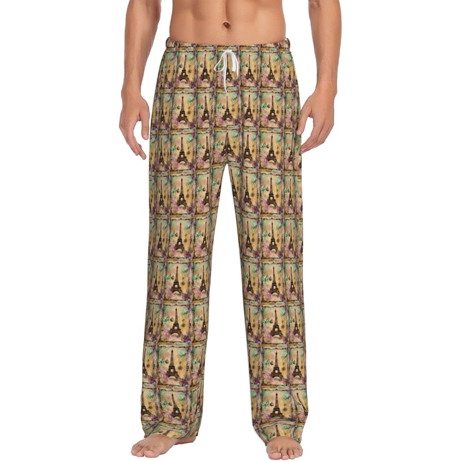 Pantalon de pyjama homme Tour Eiffel en coton doux pour la nuit - 8