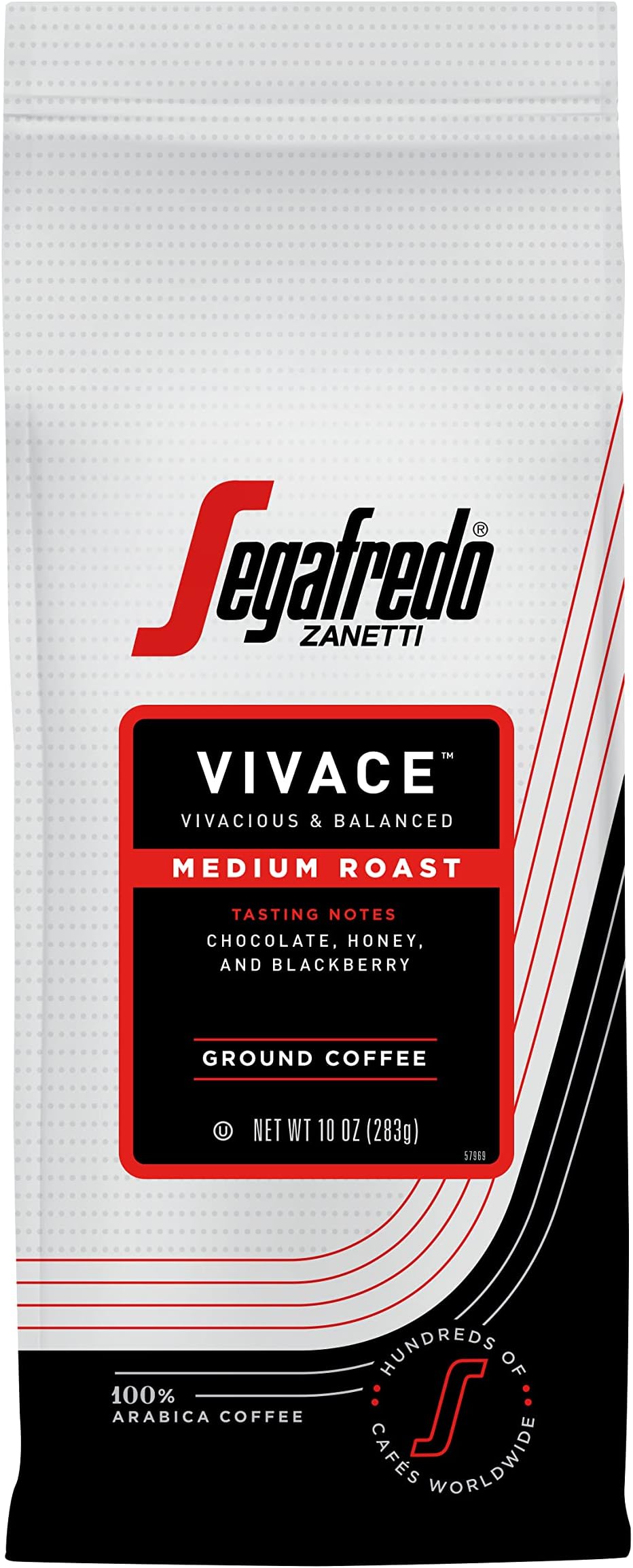 Zanetti Ground Coffee – Made with Arabica Coffee – Medium Roast, Balanced with Smooth Acidity – Colombian & Brazilian Blend – Vivacious Medium Body – Vivace, 10oz Bag